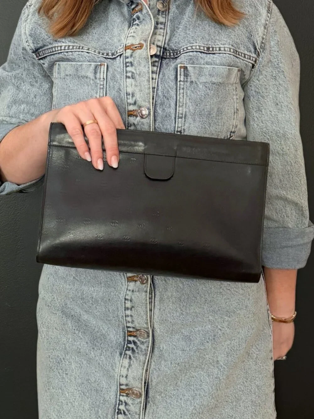 Vintage CHANEL Lambskin Leather Clutch with Mini Embossed CC Logos